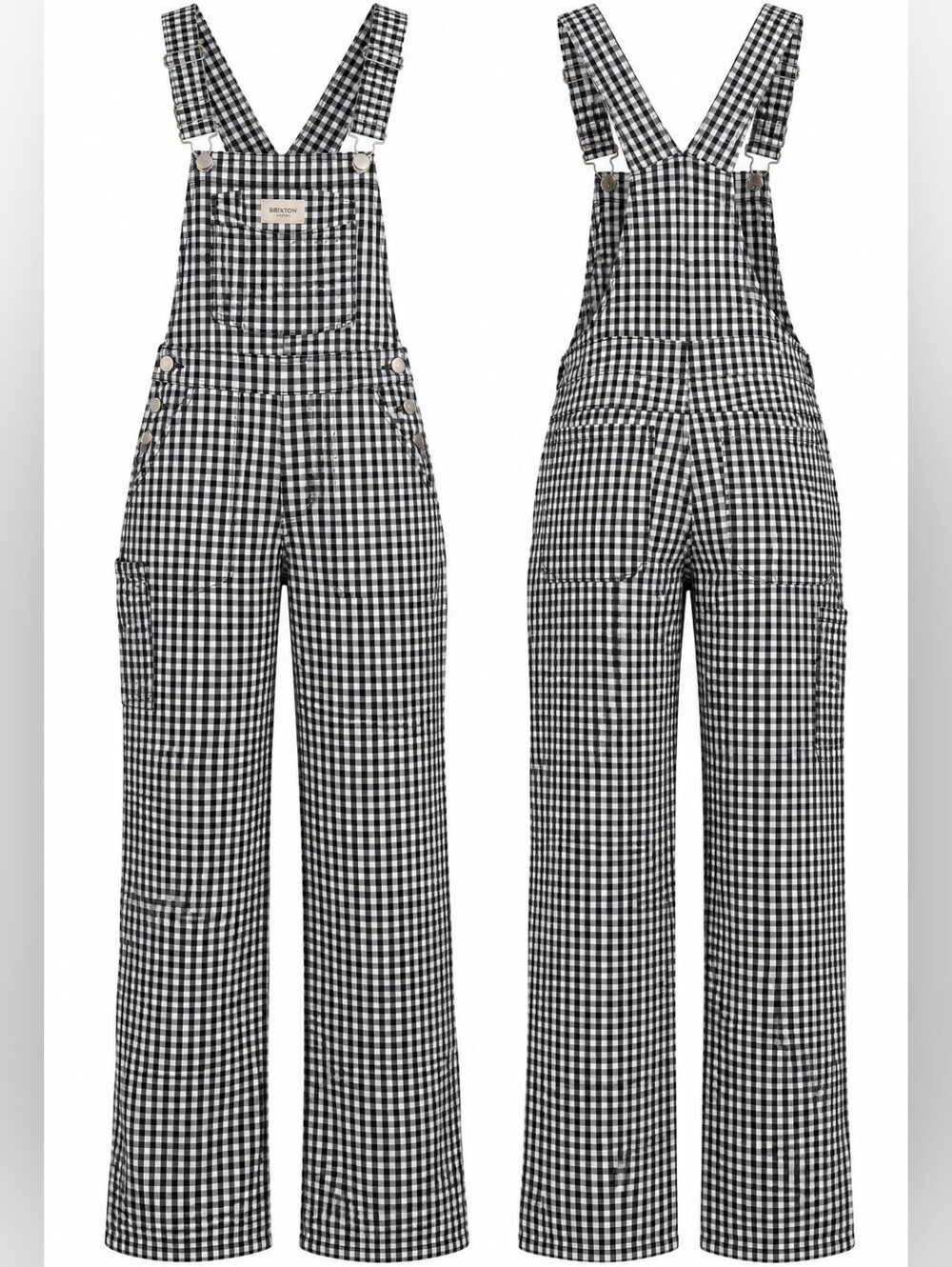 Brixton Gingham Overalls XS Black White Check Cotton Blend Workwear Farmcore